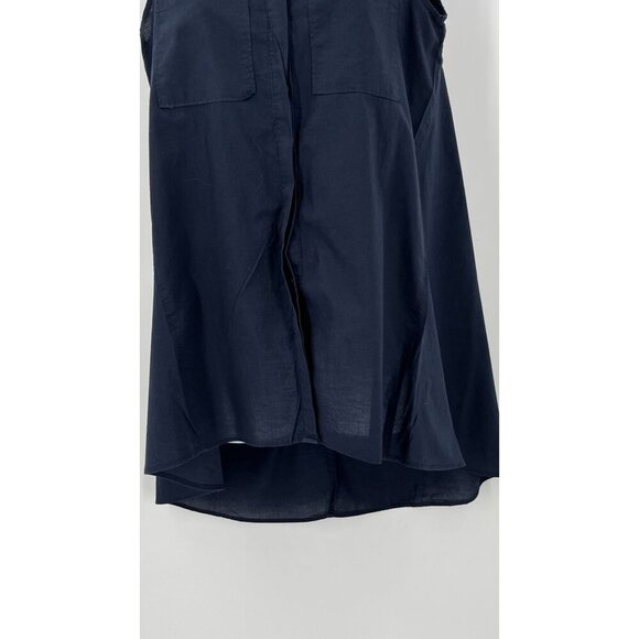 Anthropologie HD In Paris Sleeveless Button Up Shirt  Size 4 Navy Blue High Low - Picture 4 of 15